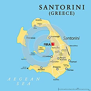 Santorini, Greek island and part of the Cyclades, political map