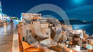 Santorini Island at night, Oia Town, Greece