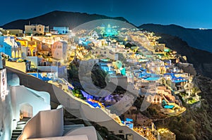 Santorini Island at night, Oia Town, Greece