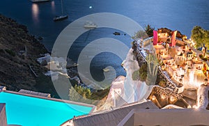 Santorini Island at night, Oia Town, Greece