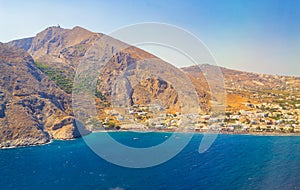 Santorini island skyline Kamari village aerial view Greece