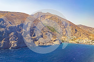 Santorini island skyline Kamari village aerial view Greece