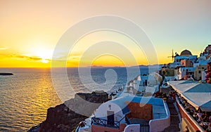 Santorini island spectacular sunset Oia Lookout Panoramic Viewpoint