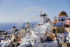 Santorini island top view, sunset