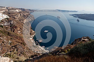 Santorini Island, view of the caldera from the city Thira Fira