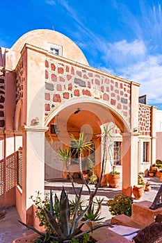 Santorini landscape with traditional old house in Oia