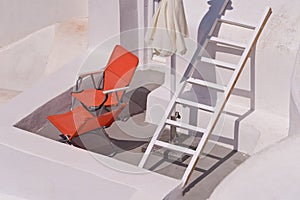 Santorini Lifestyle Red Chairs Resort Relaxation Ladder