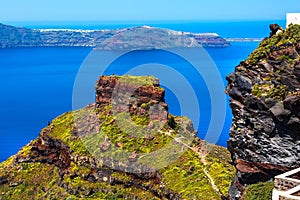 Santorini Skaros rock and caldera, Greece