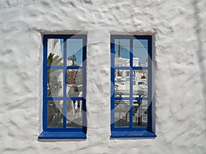 Santorini style building white and blue colors