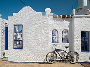 Santorini style building white and blue colors