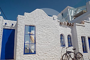 Santorini style building white and blue colors