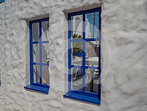 Santorini style building white and blue colors