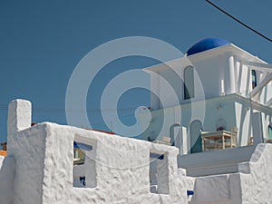 Santorini style building white and blue colors