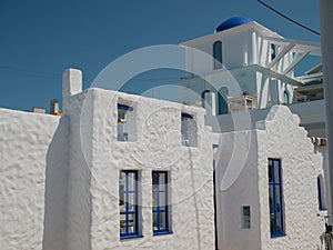 Santorini style building white and blue colors