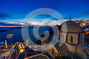 Santorini sunset and St. John's cathedral