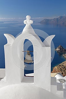 Santorini - Vertical view of Oia town cityscape at Santorini island in Greece