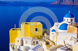 Santorini views on the caldera from beautiful village of Oia, Cyclades, Greece