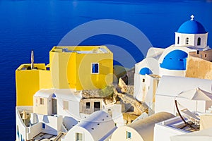 Santorini views on the caldera from beautiful village of Oia, Cyclades, Greece