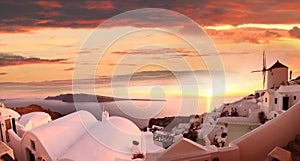 Santorini with windmill in Oia, Greece