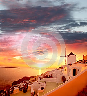 Santorini with windmill in Oia, Greece