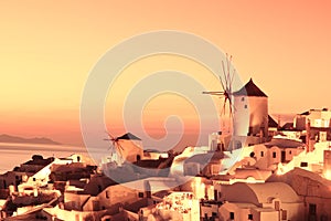 Santorini with windmill in Oia, Greece