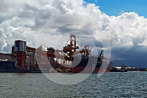 The ocean is cowded of ships in Santos. photo