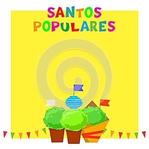 Santos Populares Portugues festival banner with bunting garlands , flags and manjerico plants photo