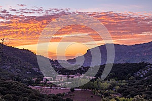 Santuari de Lluc at sunset, Majorca, Balearic Islands, Spain