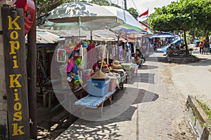 The Sanur beach path with small shops and stalls in Sanur, Bali, Indonesia.