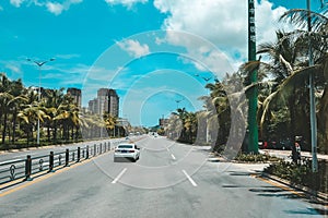 Sanya street view. China roads. Hainan island.