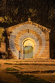 Sao Miguel Chapel at night, where medieval knights are buried. Guimaraes, Portugal. UNESCO World Heritage Site