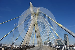 Sao Paulo/Brazil: cable-stayed bridge, cityscape. ponte estaiada