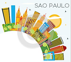 Sao Paulo Brazil City Skyline with Color Buildings, Blue Sky and