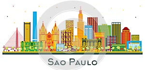 Sao Paulo Brazil City Skyline with Color Buildings Isolated on White