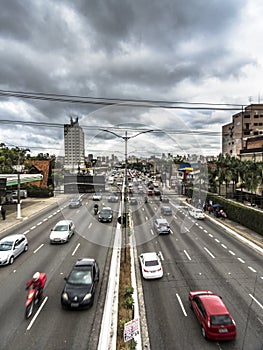 Traffic of vehicles in Rubem Berta Avenue in Sao Paulo