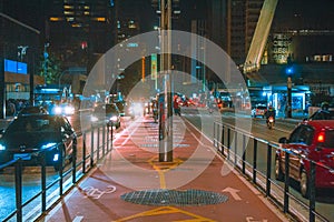 Paulista Avenue at night. bike path of paulista avenue.