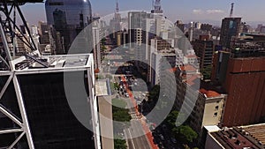 Sao Paulo, Brazil. Panoramic View on Downtown and Traffic on Paulista Avenue