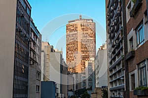 Sao Paulo, Brazil. Panoramic view of the famous skyscraper Italia Building Edificio Italia, in Sao Paulo, Brazil