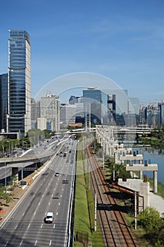 Sao Paulo/Brazil: Pinheiros avenue, Tiete river, cityscape and buildings