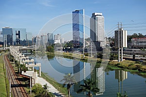 Sao Paulo/Brazil: Pinheiros avenue, Tiete river, cityscape and buildings