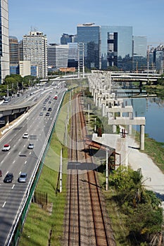 Sao Paulo/Brazil: Pinheiros avenue, Tiete river, cityscape and buildings