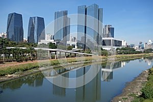 Sao Paulo/Brazil: Tiete river, cityscape and buildings