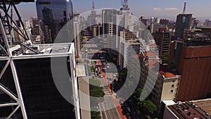 Sao Paulo, Brazil. View on Downtown Buildings and Traffic on Paulista Avenue