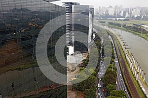 Sao Paulo city seen from above, in the Marginal Pinheiros