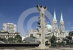 Sao Paulo main square and cathedral. photo