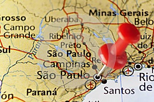 Sao Paulo pinned map, Brazil