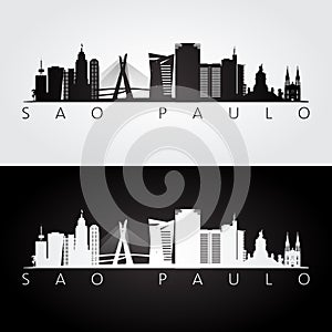 Sao Paulo skyline and landmarks silhouette photo