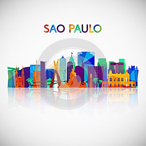 Sao Paulo skyline silhouette in colorful geometric style.