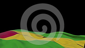 Sao Tome and Principe fabric flag waving on the wind loop. Sao Tome and Principe embroidery stiched cloth banner swaying on the