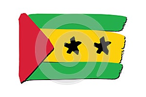 Sao Tome and Principe Flag with colored hand drawn lines in Vector Format